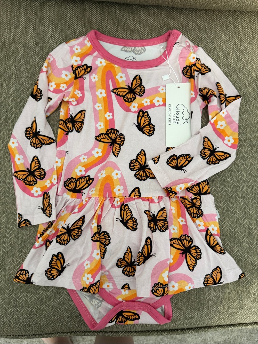 Kloudy Kids Bamboo Pink Butterfly Bodysuit Twirl NWT size 18-24m
